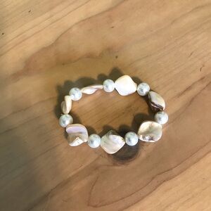Beaded Shell and Pearl Stretchy Bracelet